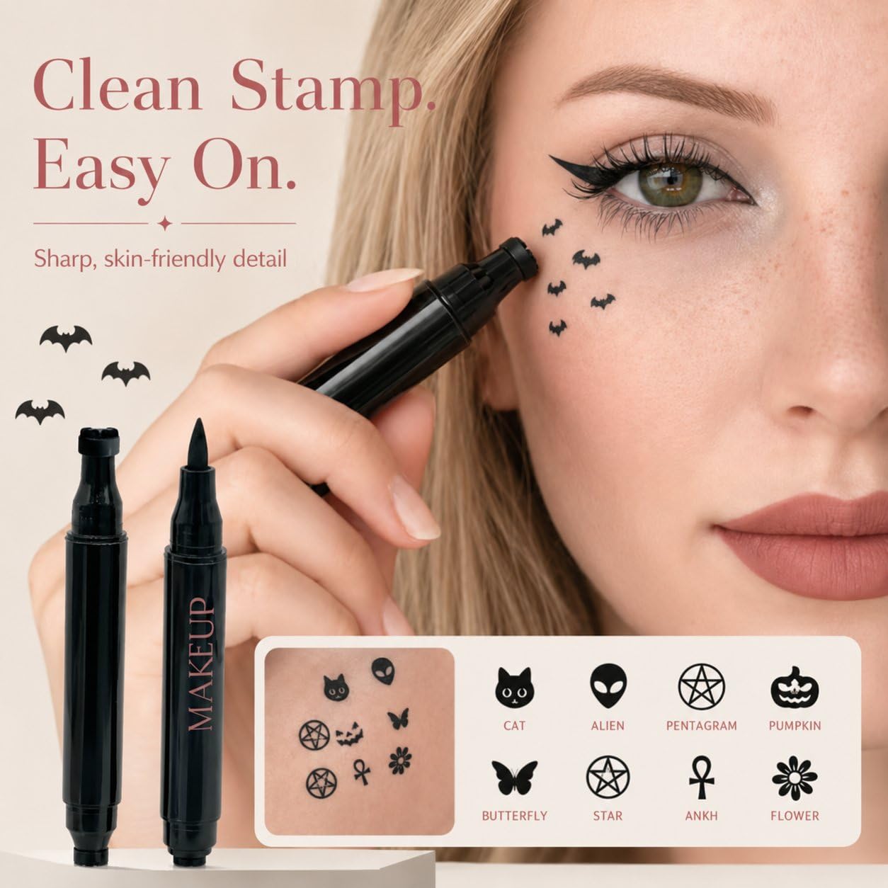 Halloween Dual-Ended Stamp Eye - Waterproof Liquid Eyeliner Pen 评论和价格