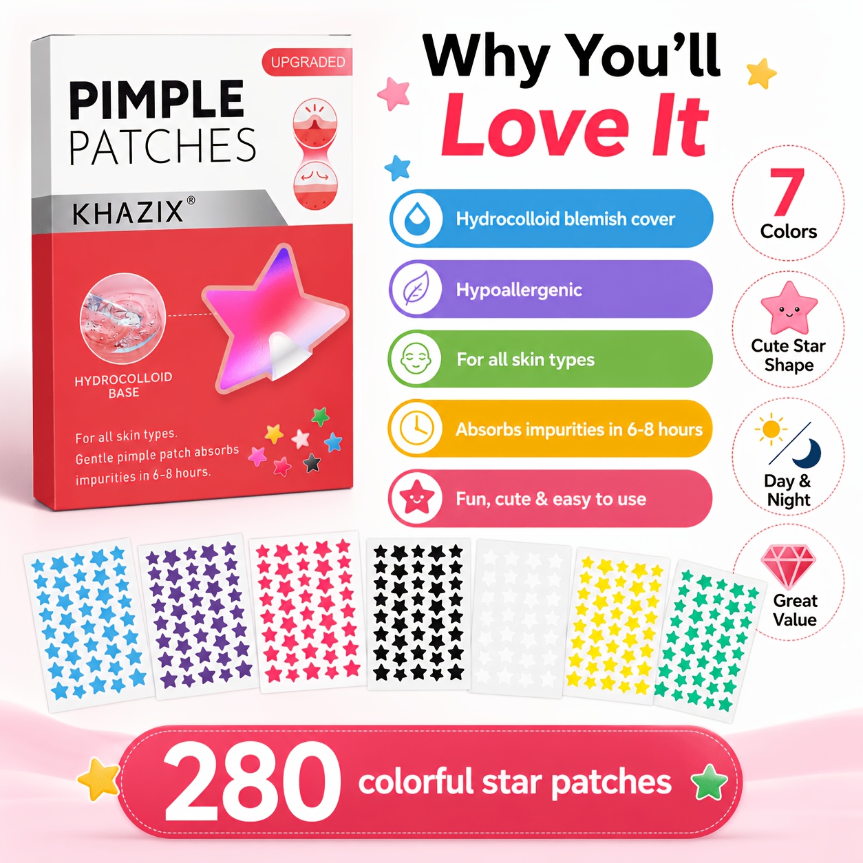 280pcs Star Pimple Patches, 7  - Hydrocolloid Pimple Patch 评论和价格